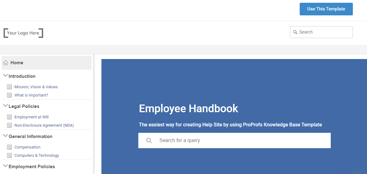knowledge base template for employee