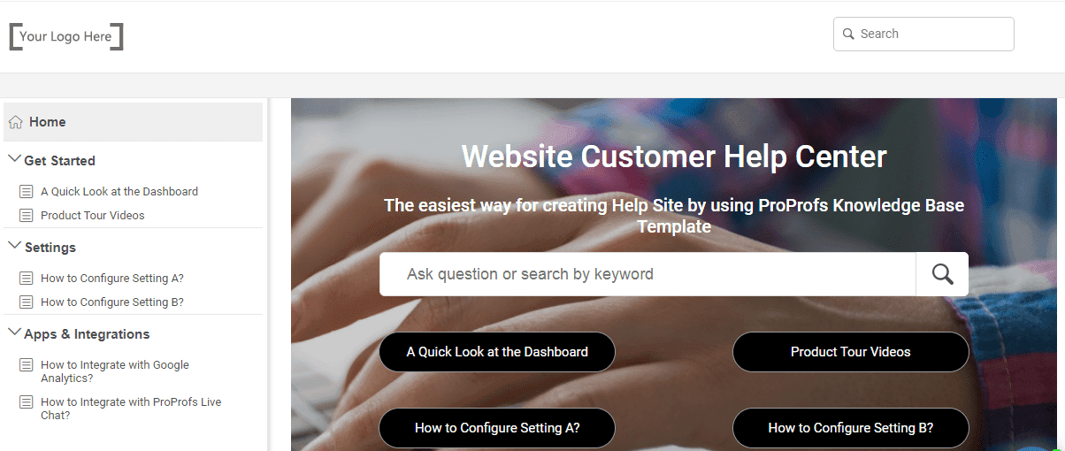 knowledge base template for website customer help center-min