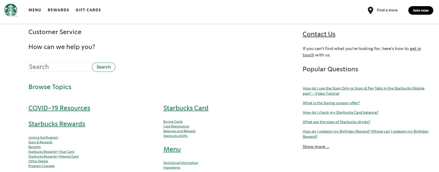Starbucks’ well-crafted FAQ section