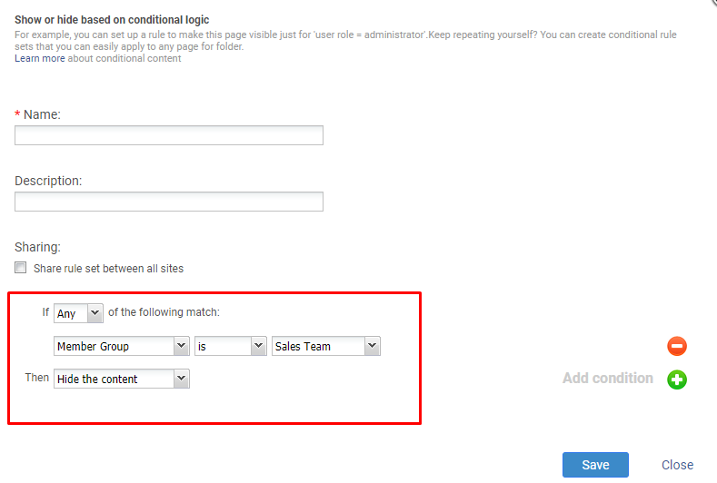 hide content in private knowledge base