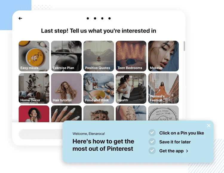 Pinterest Customer onboarding example