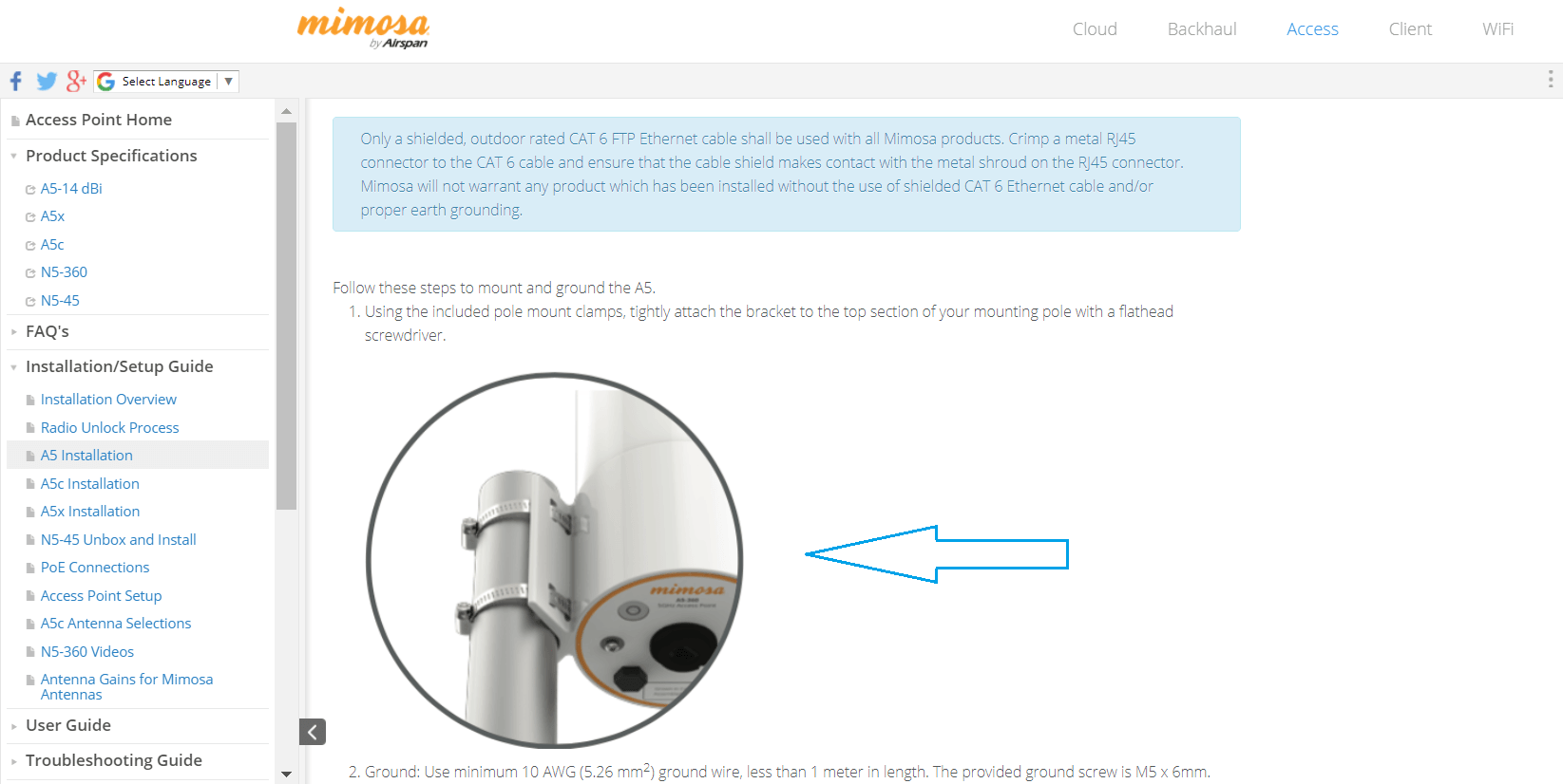 Mimosa Self-service help center example