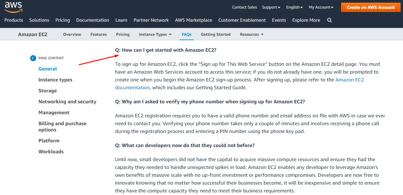 Amazon FAQ section Content