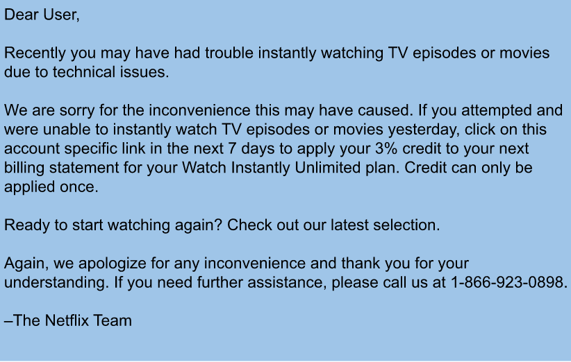 Netflix issues apology, service credit for Instant downtime statement
