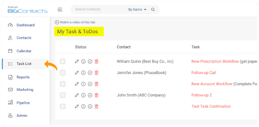 ProProfs BIGContacts improves task management, so employees can easily keep track of upcoming events and deadlines. 