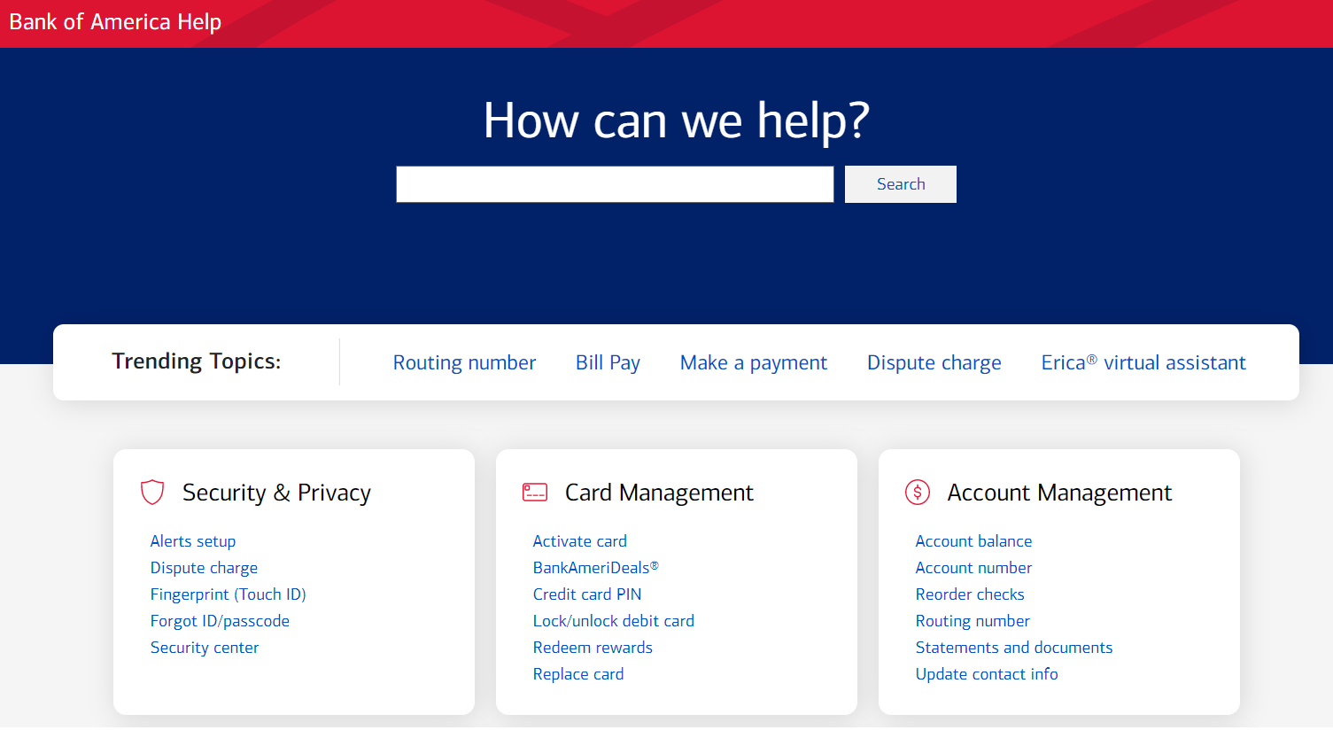 Bank of America - FAQ Page Example