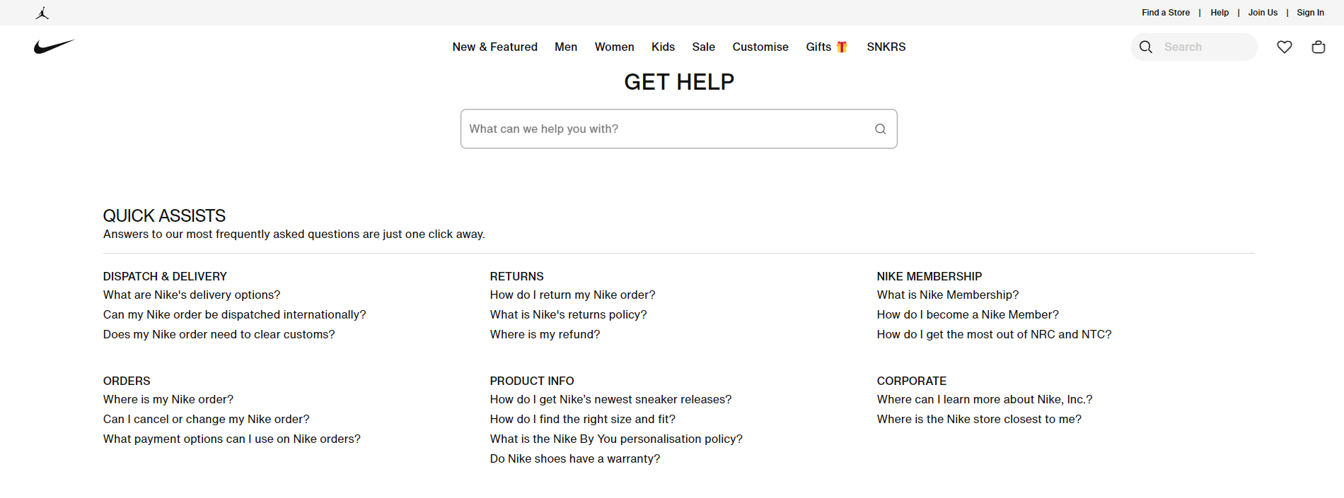 Nike - FAQ Page Example