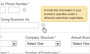 Web Form using Tooltips
